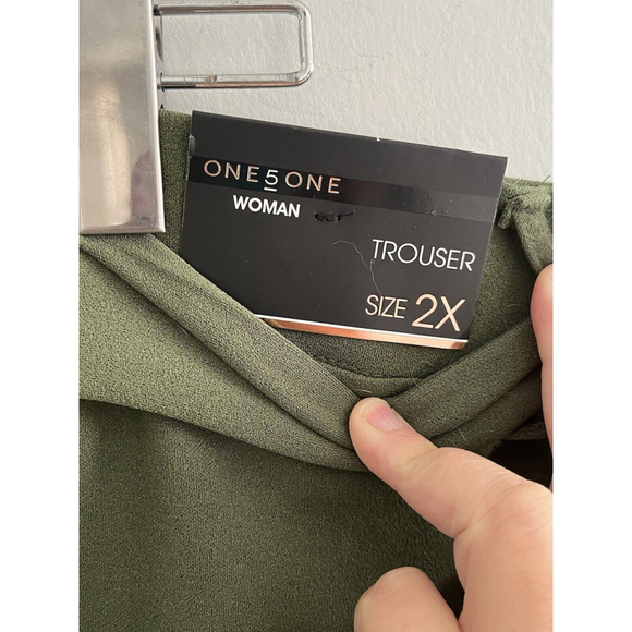 One5One Pants Women's 2x Olive Green Belted Paper Bag Waist Trousers Office New - Picture 4 of 7